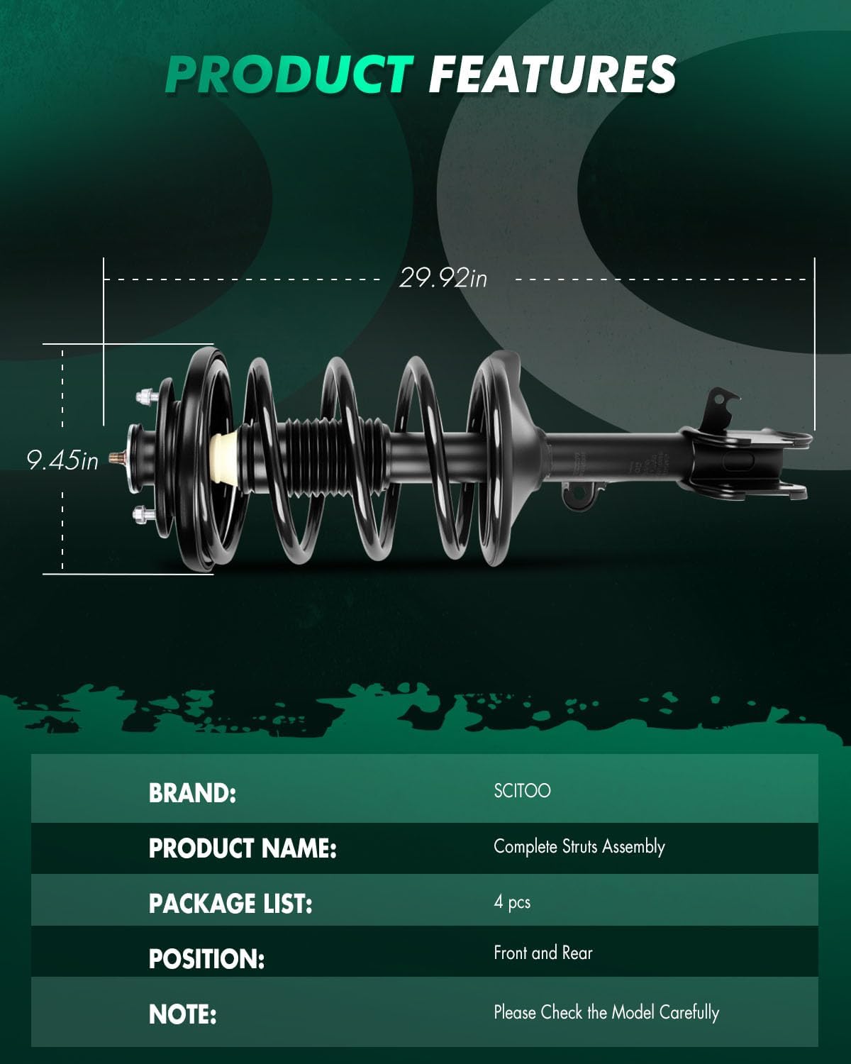 SCITOO Front and Rear Complete Struts Assembly Shock Absorber for Honda Odyssey 1999-2004 Automotive Replacement Struts 171598 171597 37246 - Set of 4