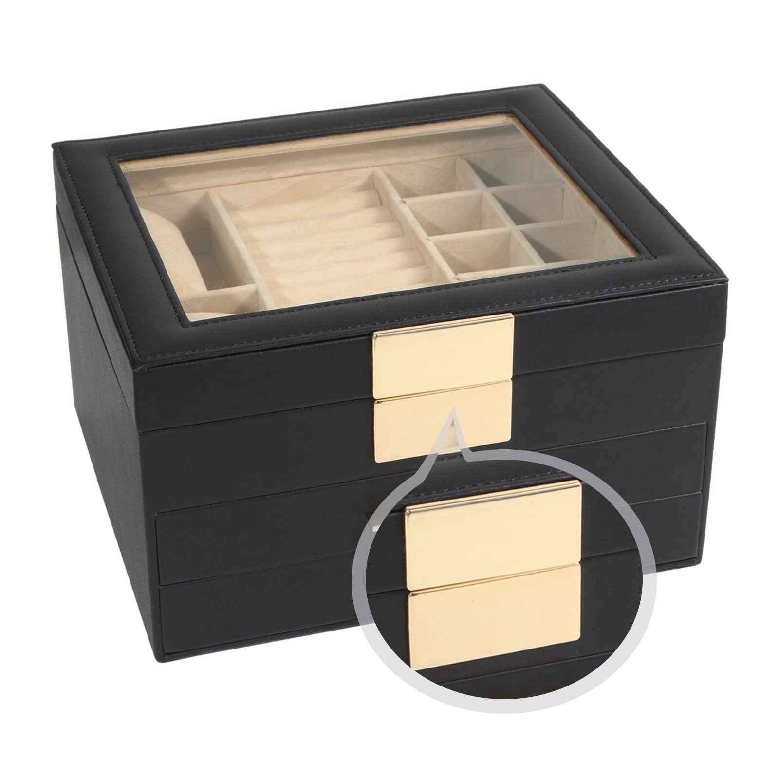 Boîte à Bijoux Avec Couvercle En Verre, Organiseur à Bijoux à