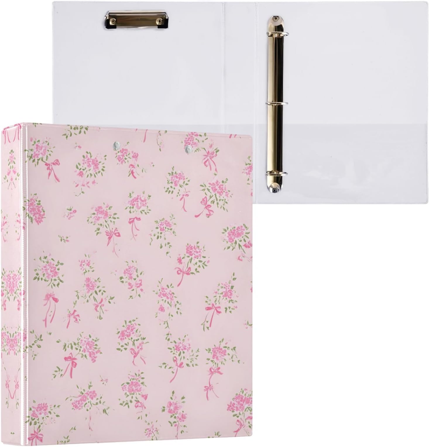 3 Ring Binder 1.5 Inch D Rings with Clipbaord Binders Pink Small Floral Office Supplies Cover Customizable Personalized