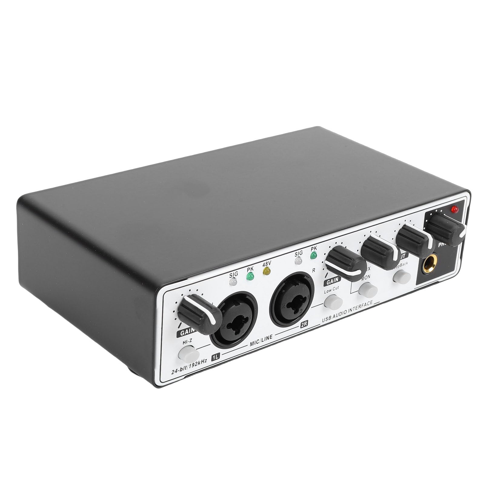 Bewinner Interfaz de Sonido USB Tipo C, Entrada XLR de 24 Bits y 192 KHz con Alimentación de 48 V para Grabación, Transmisión, Podcasting, Estudio, Interfaz de Mezclador de Audio (blanco negro)