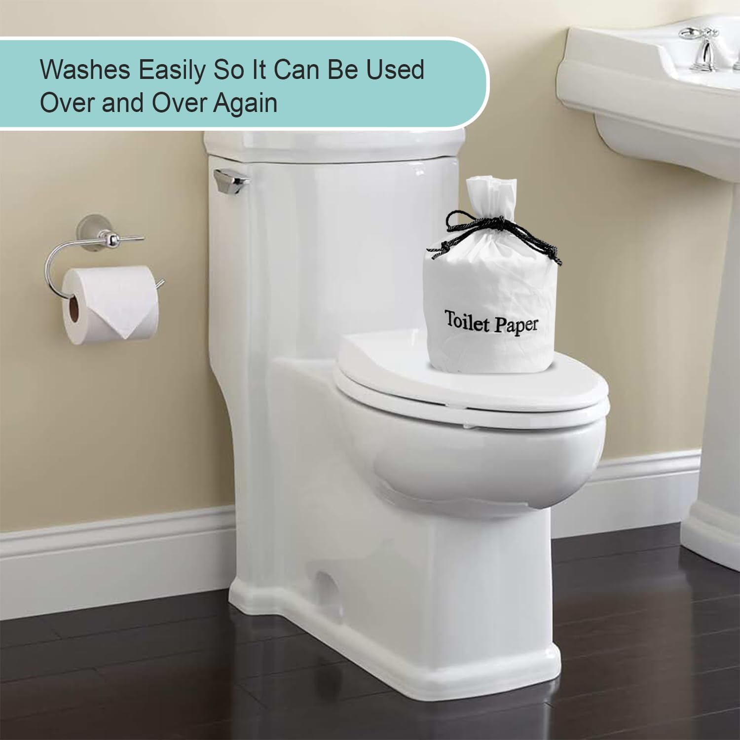 Toilet Paper Roll Cover - 9" x 5.5" Reusable Cotton Toilet Paper Cover with Drawstring Closure – Decorative Bathrooms Tissue Roll Holder Bag