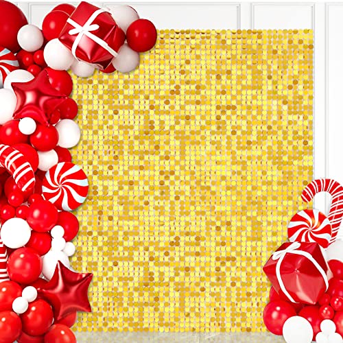 LJIE-House Gold Shimmer Wall Backdrop 24 Panels Glitter Round Backdrop Sequin Wall Decor for Wedding Bridal Shower Birthday Party