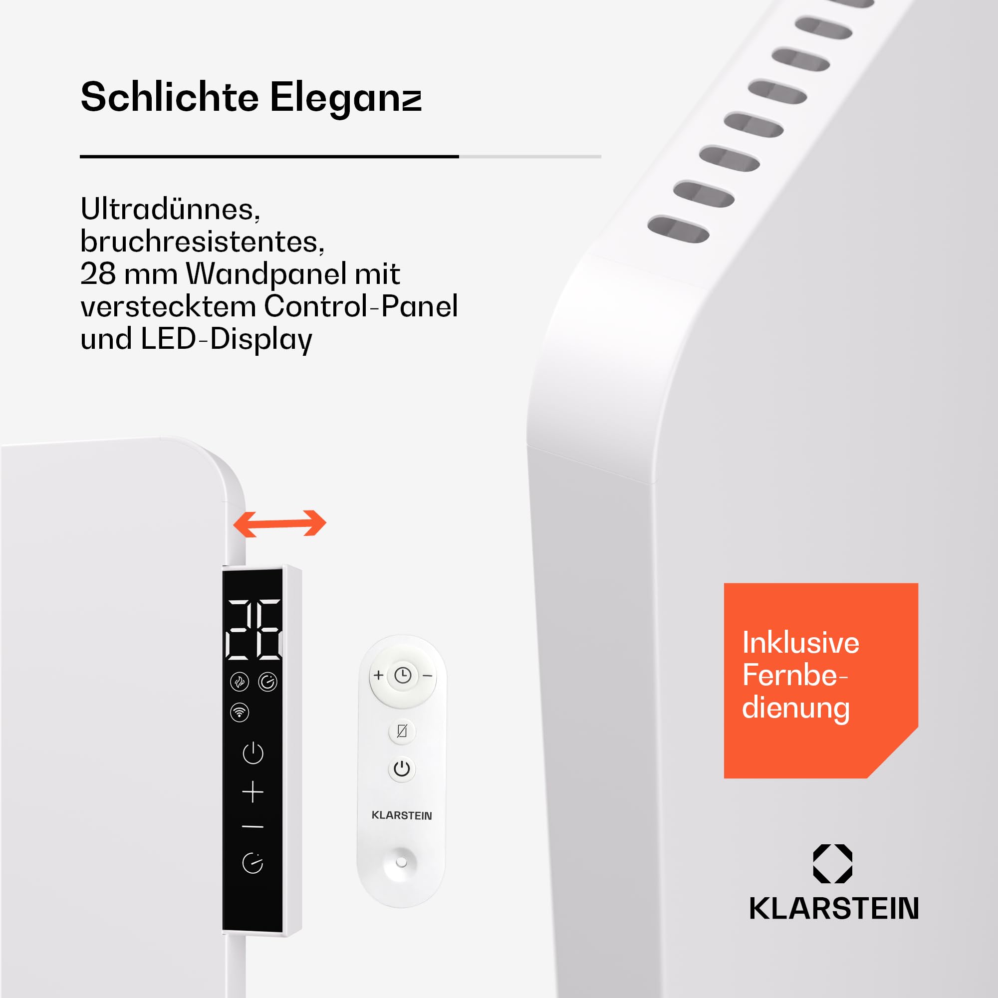 Klarstein Wonderbeam 650W Hybrid-Infrarot-Heizung - Wandmontage, Platzsparendes Design, IR-ComfortHeat, Versteckte LED-Anzeige, Fernbedienung, Überhitzungsschutz, Heizt 12-18 m², Energieeffizient