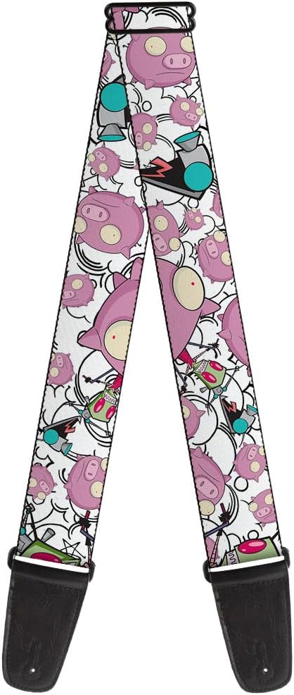 Buckle-Down Nickelodeon Guitar Strap, Invader Zim GIR and Piggy Doddles White Black, 2 Inches Wide