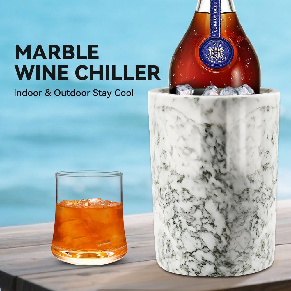 Kota Japan Marble Stone Wine and Champagne Bottle Chiller Cooler - 7" X 5" | Elegant Kitchen Utensil Holder | Must Have Wine Chiller for Your Home
