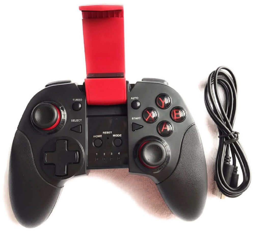 Amigo STK 7004 Gamepad and a coiled micro USB charging cable.