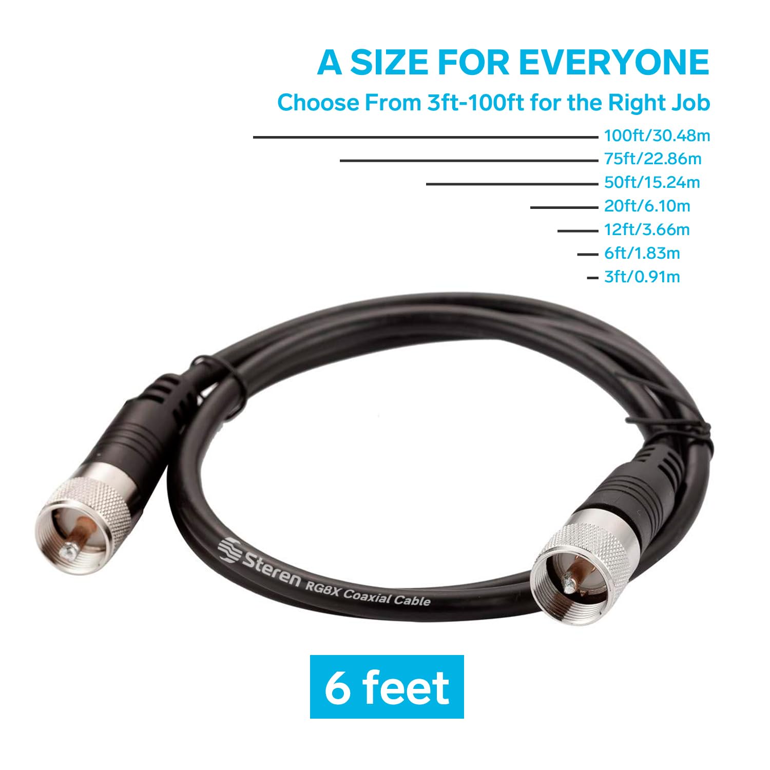 Superbat UHF/VHF CB draadloze RG8X-kabel 5m, PL259 stekker naar bus