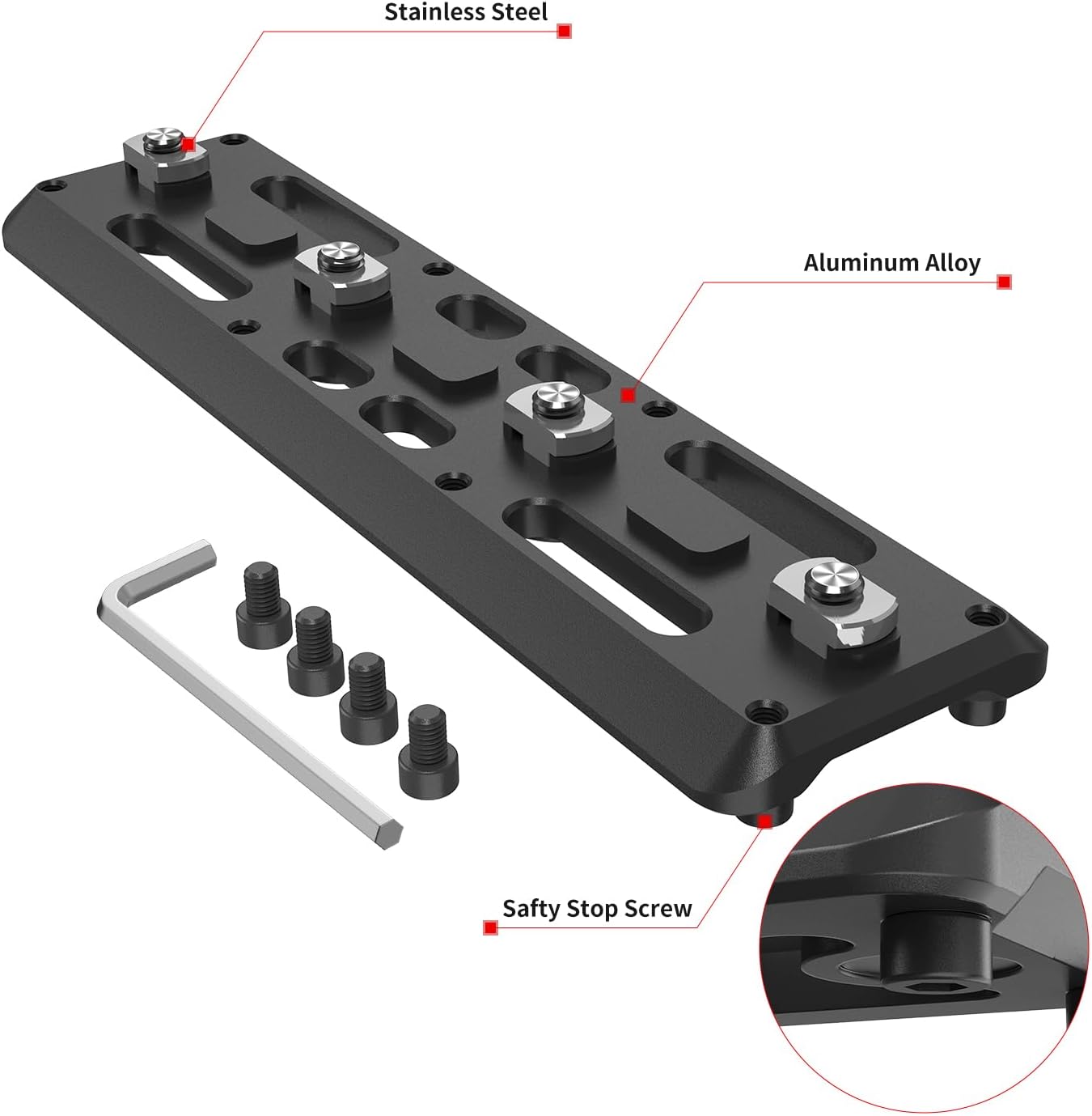 Arca Dovetail Rail for M-LOK Compatible with Arca Swiss/RRS Dovetail Quick Release Plate Lightweight Aluminum Tripod Mount Adapter for Tripod Ball Head, Hunting Rifle Mount, 4-Slot Interface