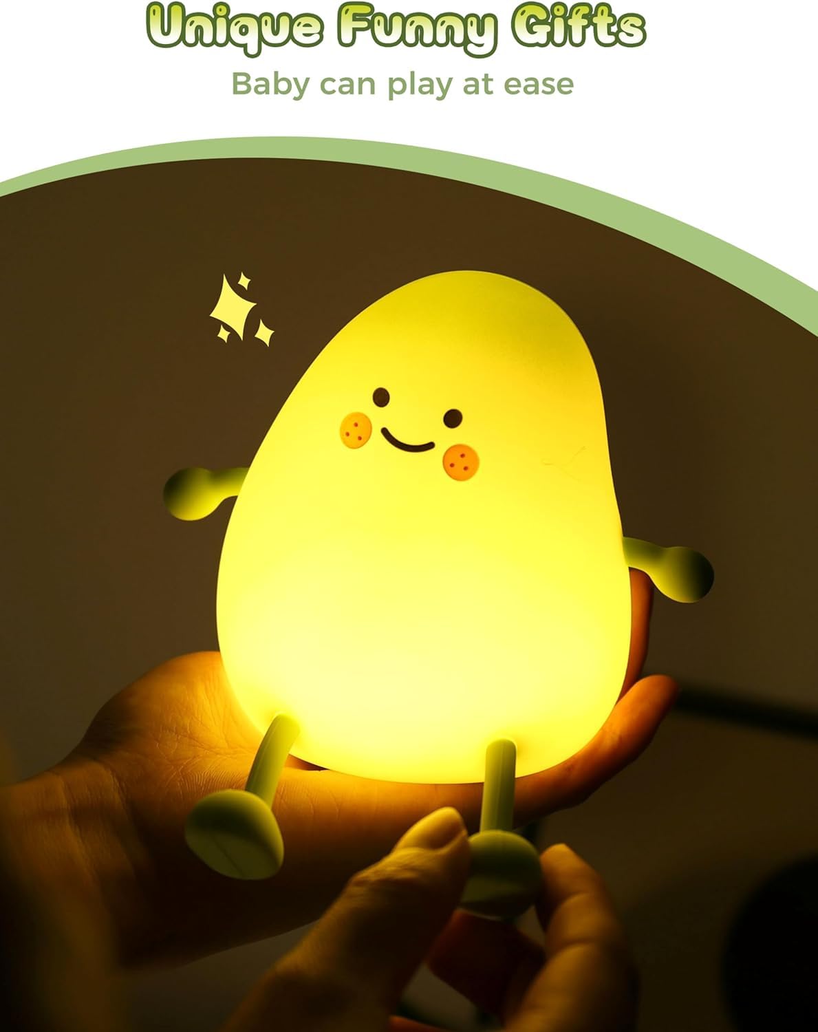 Luz nocturna LED para niños, bonito diseño en forma de mango para bebés y niños pequeños, luz nocturna suave para dormitorio, recargable