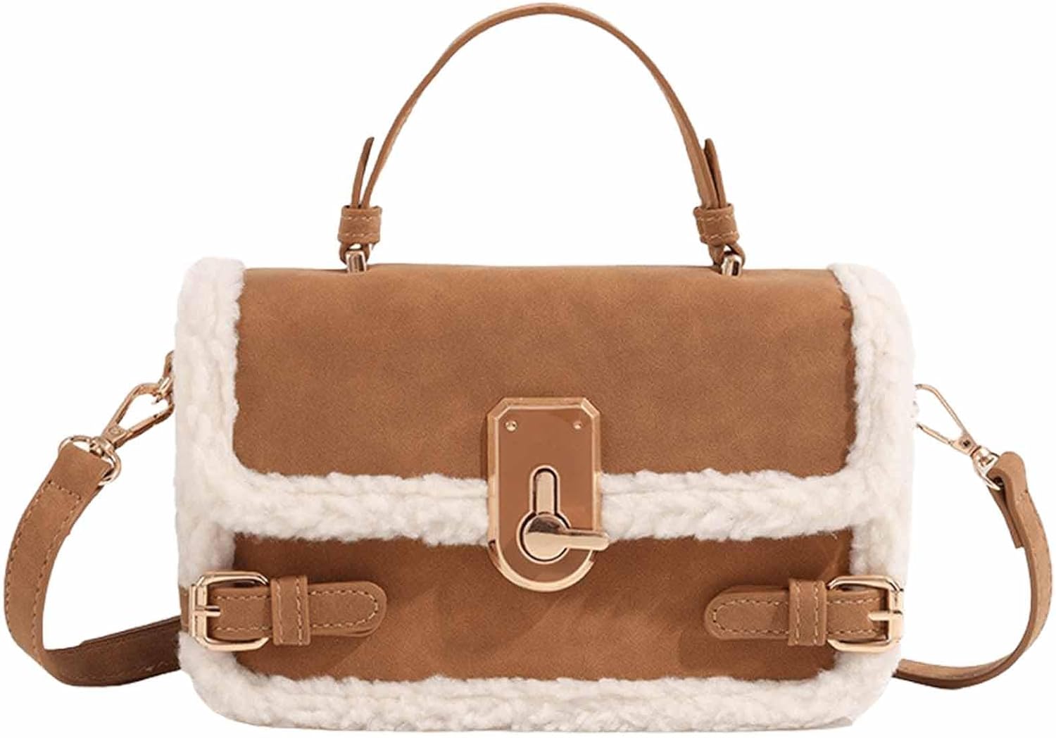 Multi functional wool handbag, plush fashionable shoulder bag, women's trendy retro crossbody bag