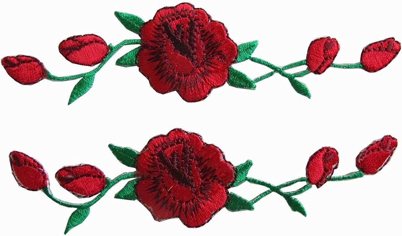 Iron on Patches, Woohome 2 PCS Rose Flower Patch Embroidered Iron on Applique Patch for Craft, Sewing, Clothing, Other Fabrics