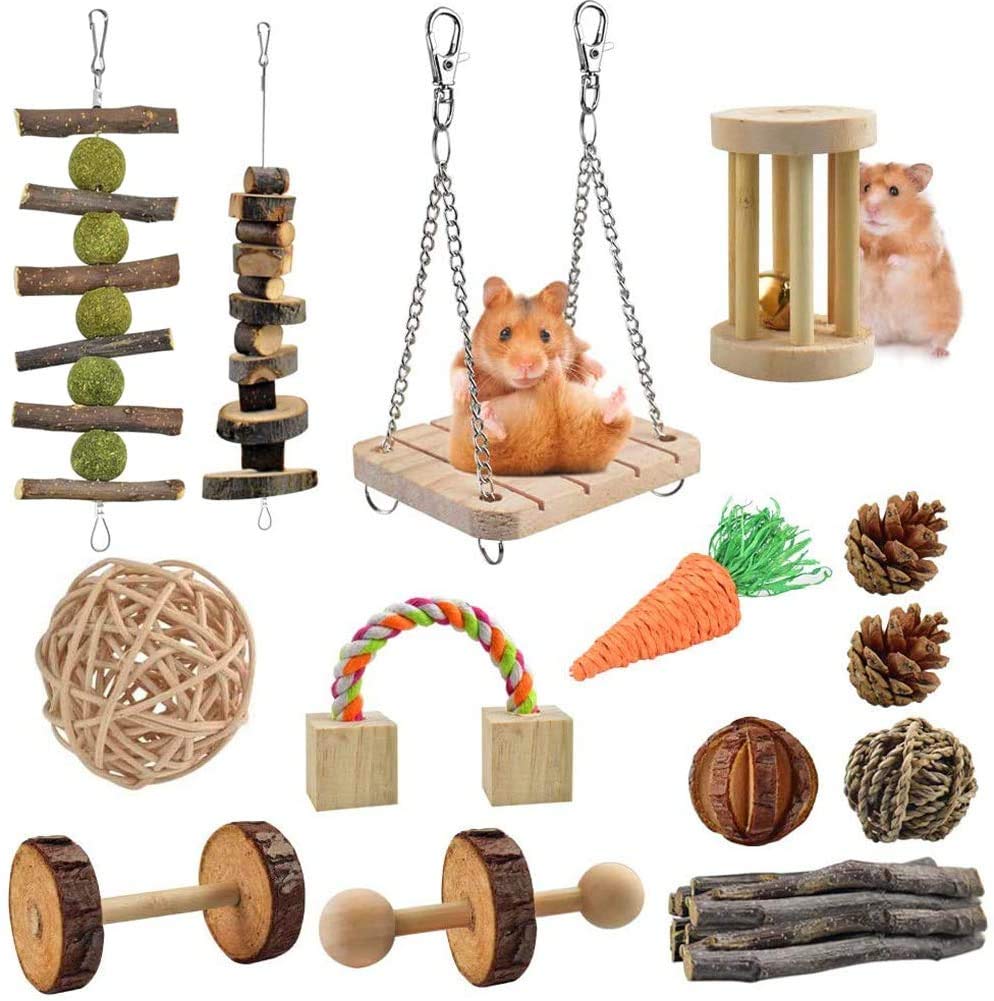 12 Pezzi Giocattoli Da Masticare In Legno Per Criceti E Piccoli Animali - Naturali E Sicuri Per La Cura Dei Denti - Foto 12