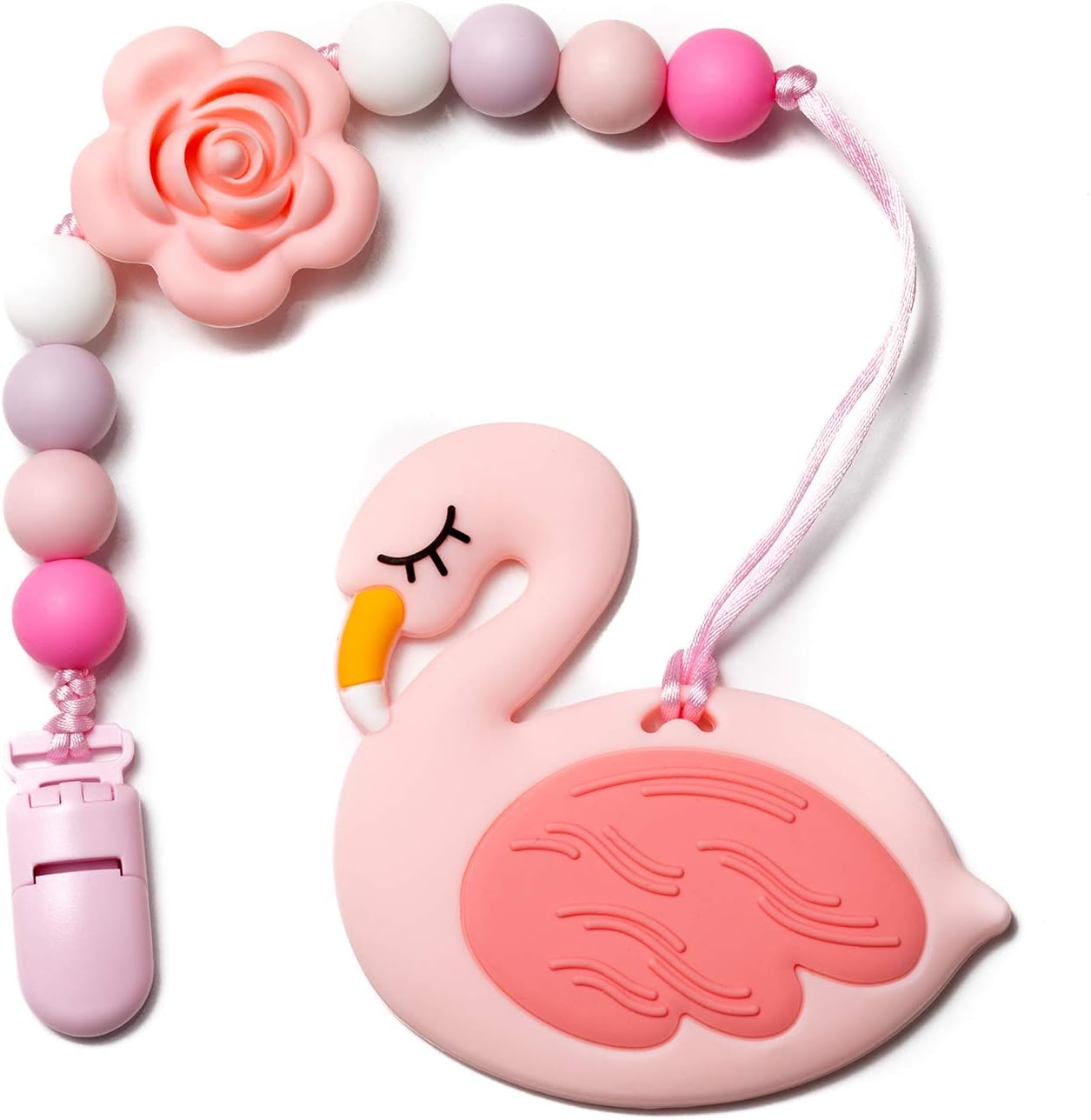 ROKE Pacifier Clips Silicone Teething Beads for Baby Boys and Girls | Best Clip for Teether, Binky, Drool Bib and Toy
