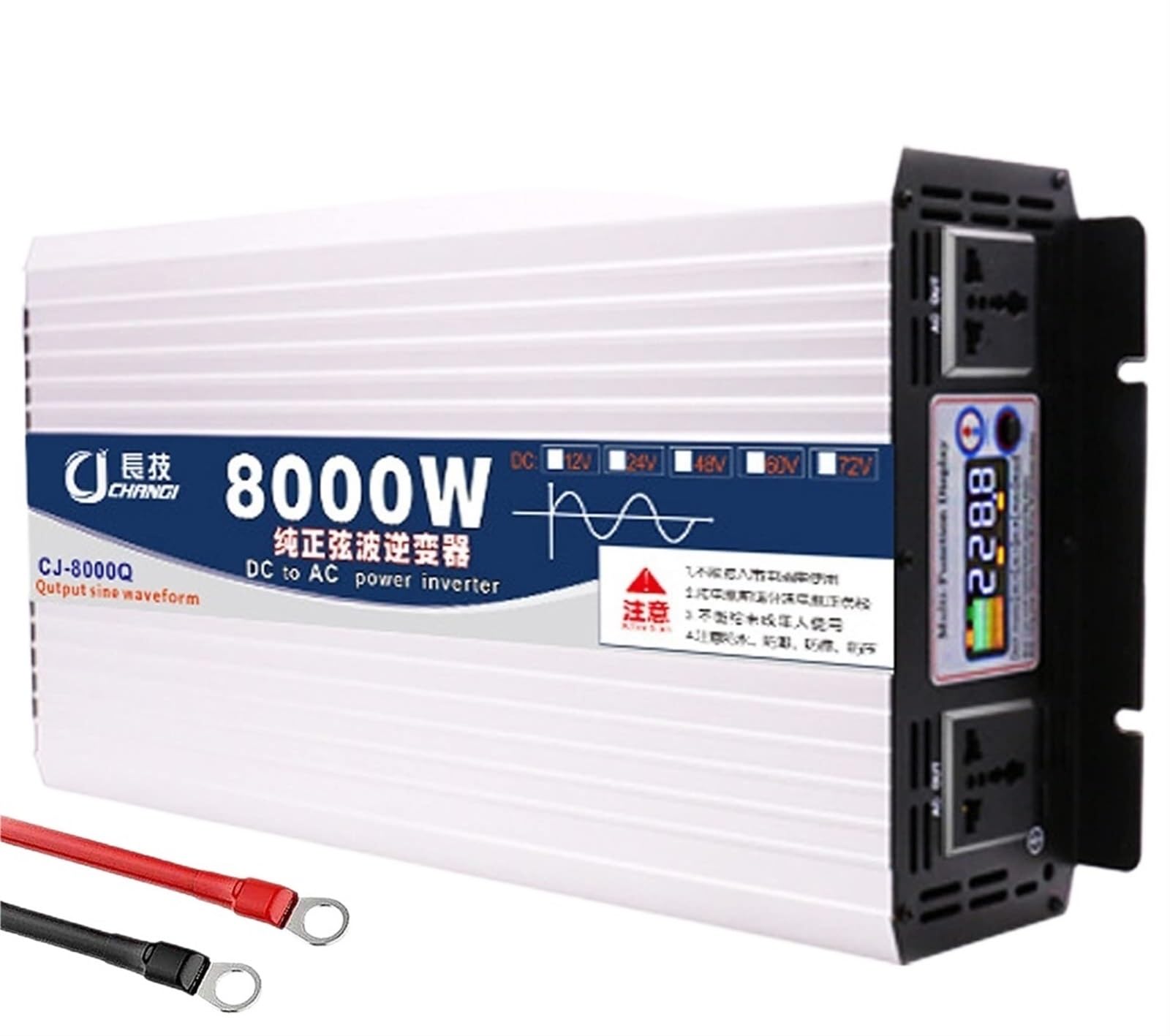 PWANUIGTE Pure Sine Wave Power Inverter DC 12V 24V 48V 60V to AC 110V 220V Car Converter with Dual Outlets & LCD Smart(24Vto110V,8000W)