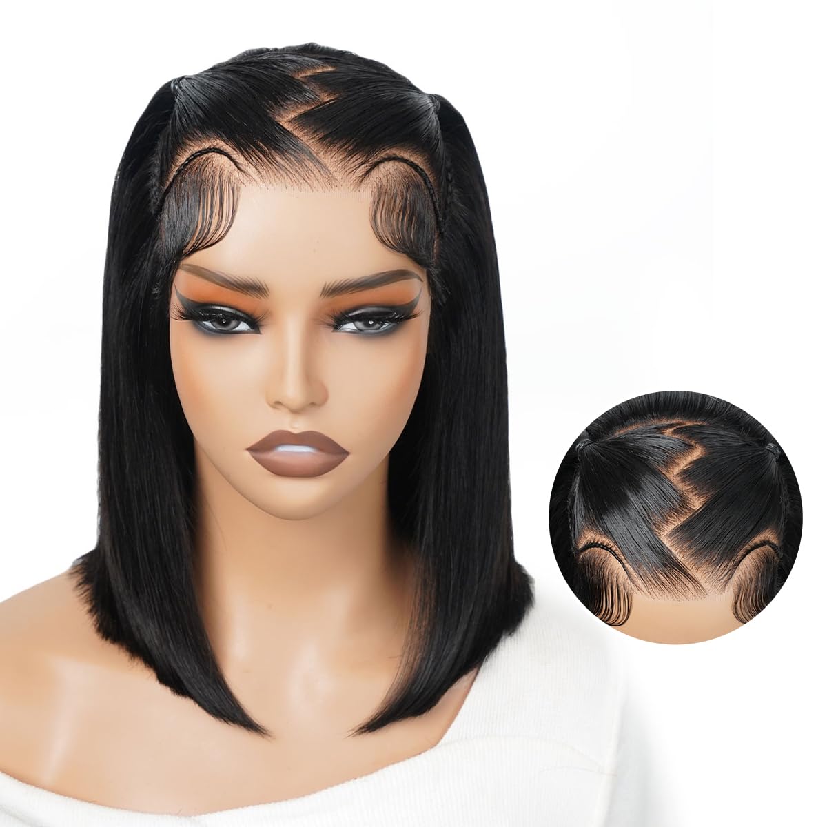 Ali Pearl Hair 180% Density Glueless Styled Short Bob Wig Straight Pre-Styled 13x4 Ready to Go Lace Frontal Wig Put On and Go Human Hair Wigs Pre