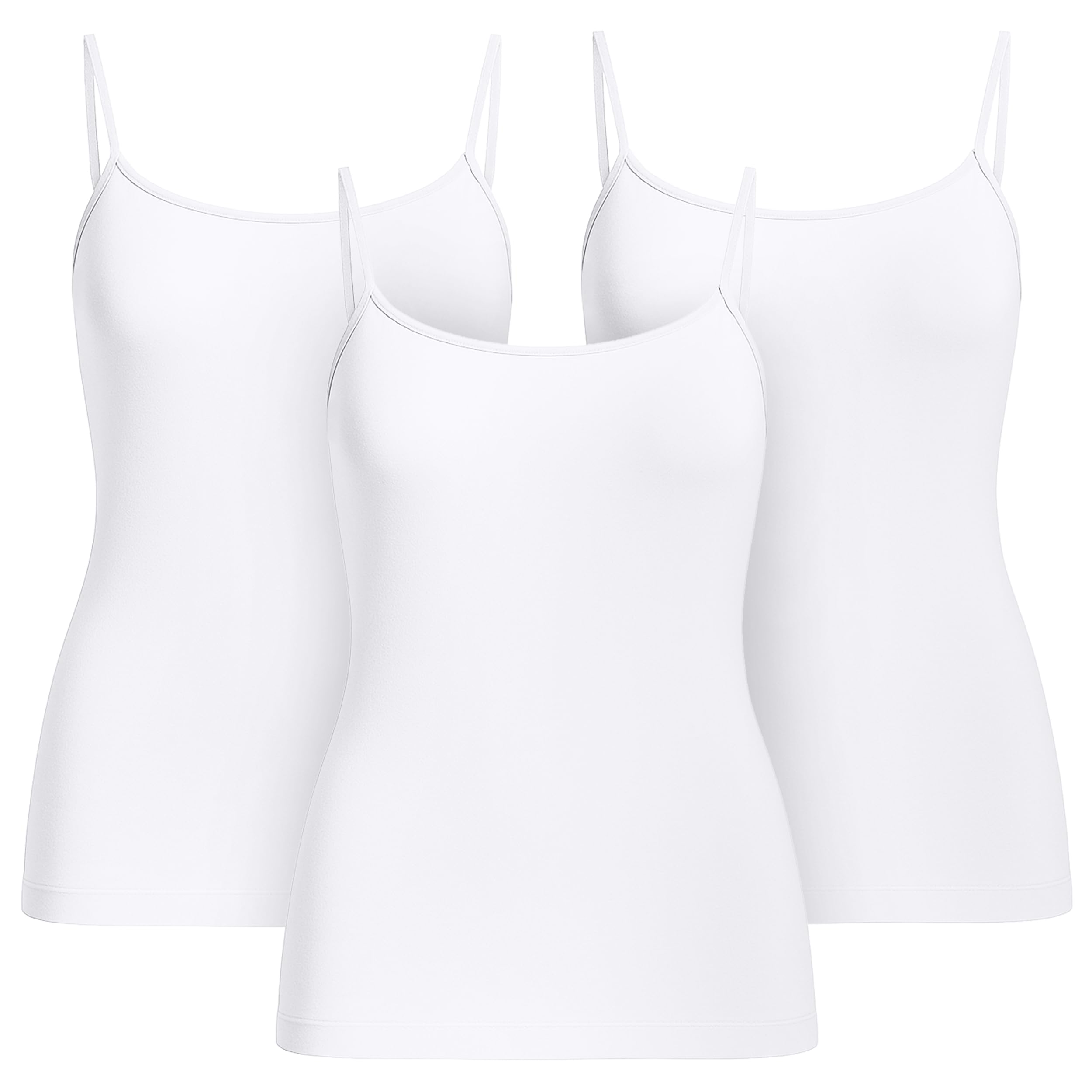 UnsichtBra 3er Pack Damen Shape Unterhemden | Spaghettiträger Basic Top Unterhemd | Mikrofaser Spaghetti Tops ohne Bügel | Weiss Schwarz Beige