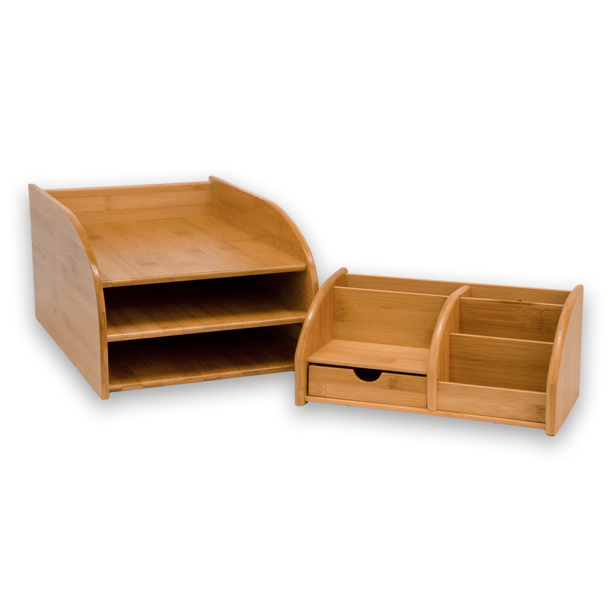 Osco Bamboo Office Set | 2 Piece Set | Includes Three Tier Letter Tray & Desk Organiser