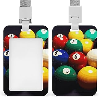 Sliding Color Billiards Id Badge Holder with Breakaway Lanyard | Vertical Name Tag, Clear Front Window, Push Slide, Card Protector, Gift for Nurse Doctor Teacher Work Office Staff Supplies