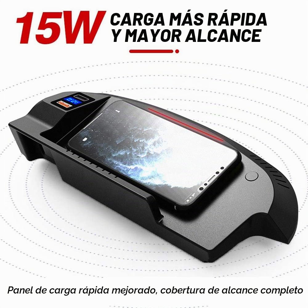 Cargador Inalámbrico Coche para Ford Mustang 2015 2016 2017 2018 2019 2020 Consola Central Accesorios Panel 15W Carga Rápida Auto Teléfono Cargador con QC3.0 USB Puerto para iPhone Samsung