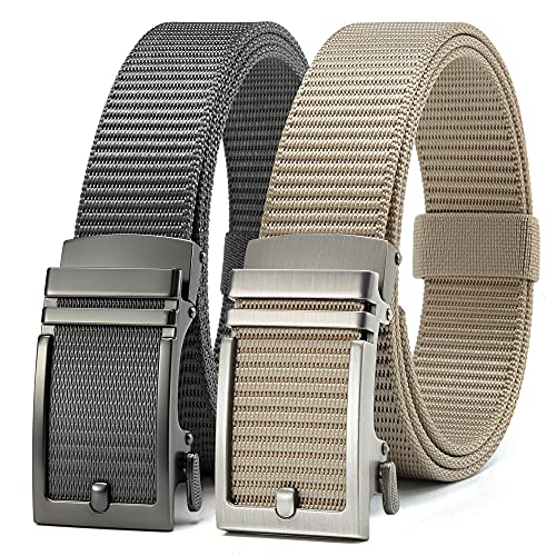 Ratchet Belts for men, Mens Belts Casual 2 Pack Golf Web Belt, Mens Nylon Belts for Jeans - Adjustable Trim to Fit (Golf Pants Belt)