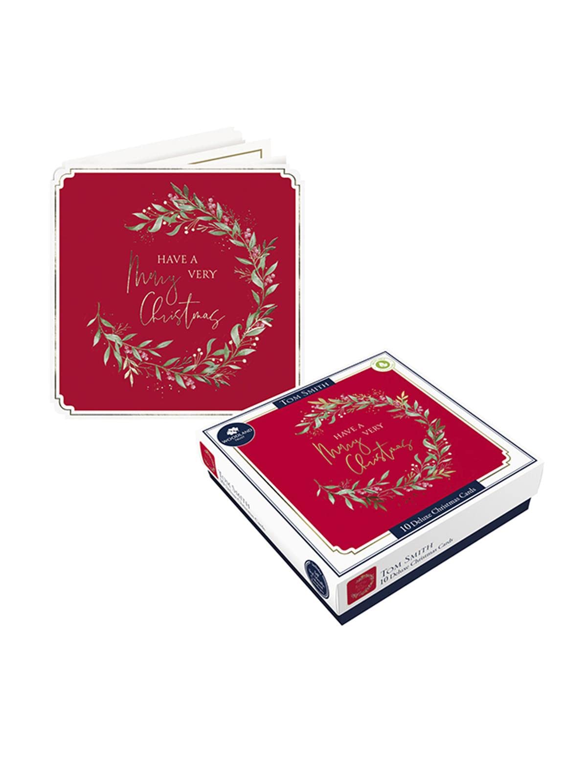 10 Boxed Deluxe Square Christmas Cards Wreath Design