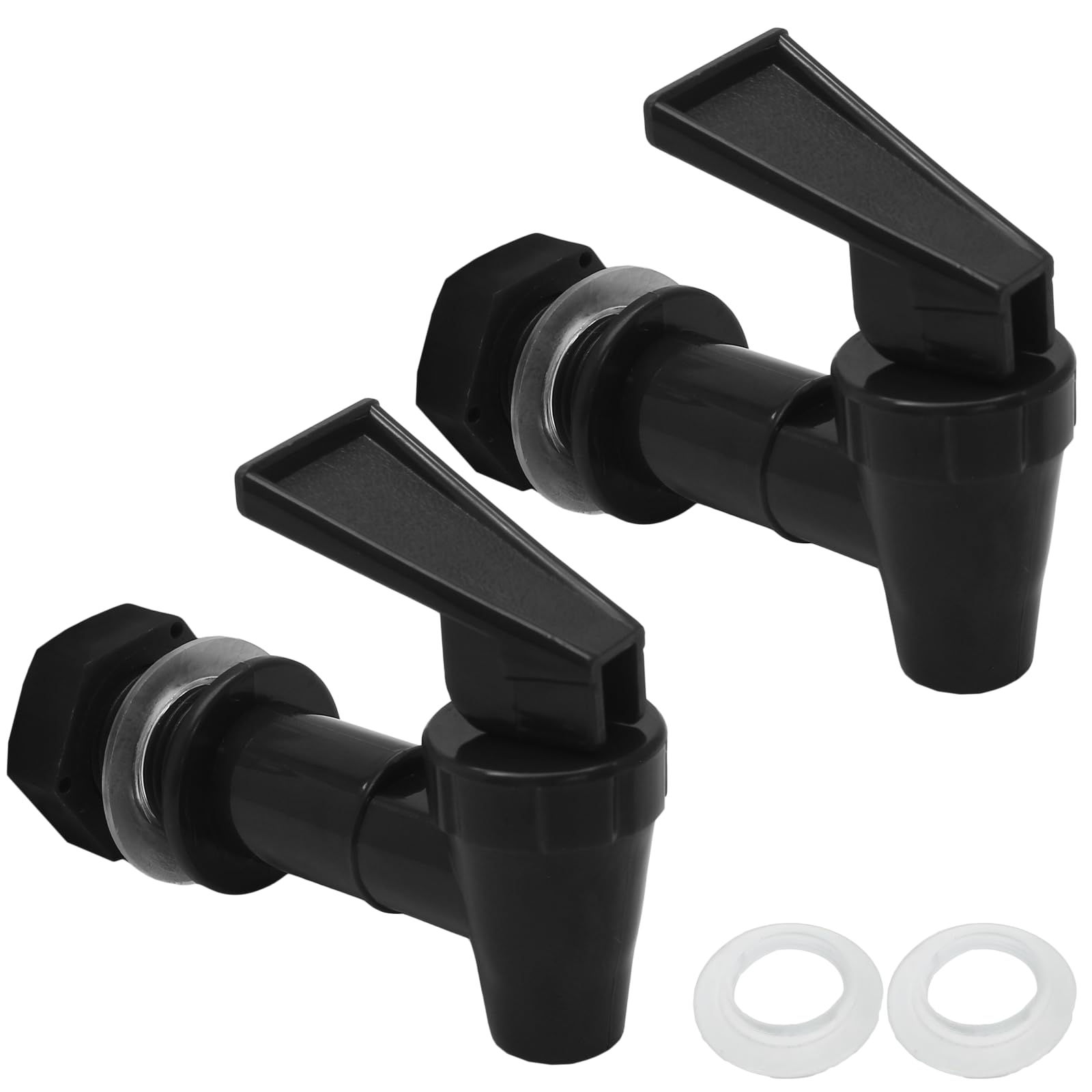 Hordion Plastic Spigot Replacement Cooler Faucet, 2 Sets Water Jug Spigot BPA Free Dispenser Valve Reusable Bucket Tap, Black
