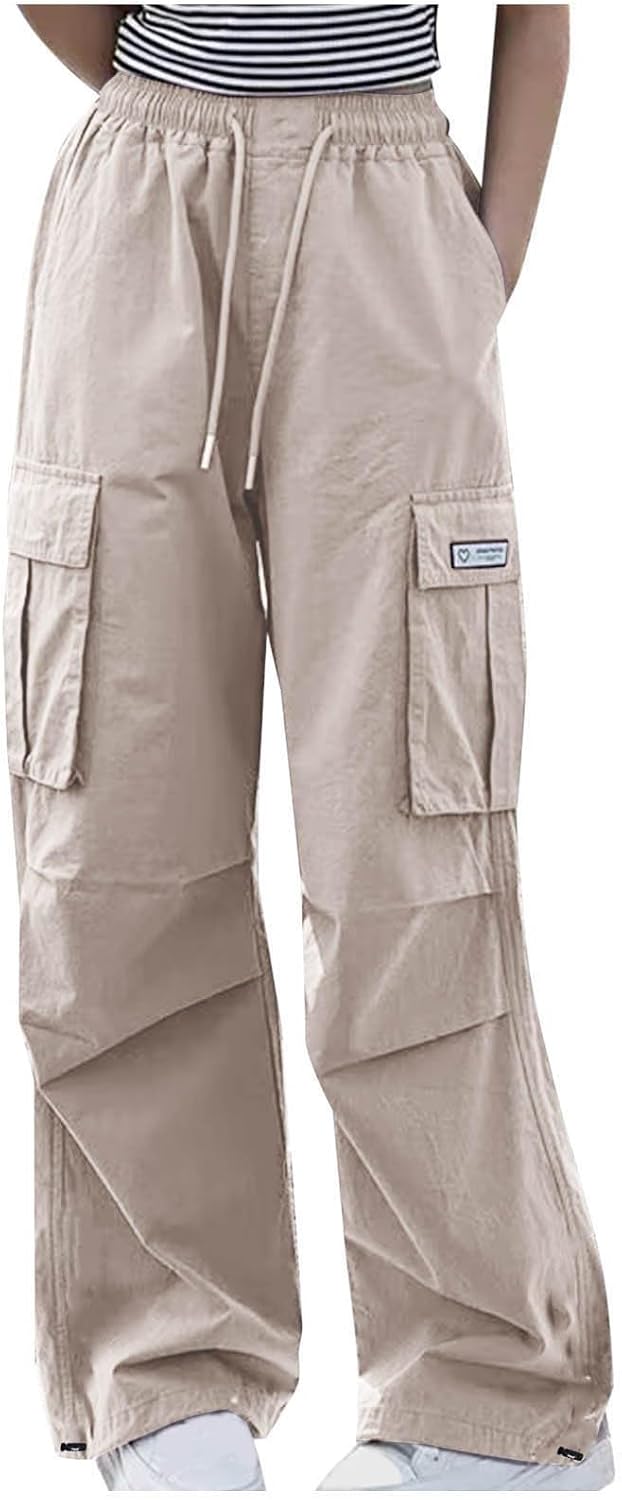 Girls Cargo Pants Y2K Streetwear High Waist Baggy Trousers Casual Wide-Leg Sweatpants for Teen 5-15 Years