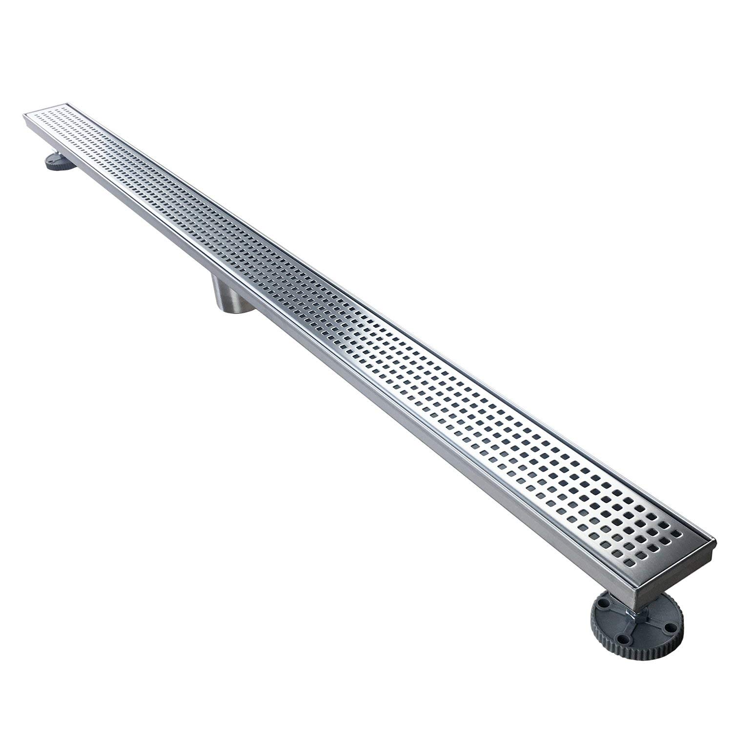 Neodrain 72-Inch Linear Shower Drain with Quadrato Pattern Grate, Professional Brushed 304 Stainless Steel Rectangle Shower Floor Drain Manufacturer,Floor Shower Drain With Leveling Feet,Hair Strainer