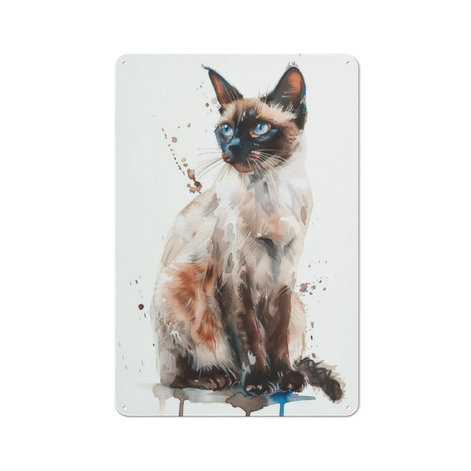 Junmoney Balinese Cat Watercolor Country Vintage Metal Wall Decor 30X20cm, Country Metal Sign For Kitchen, Cottage, Porch Or Garden Room