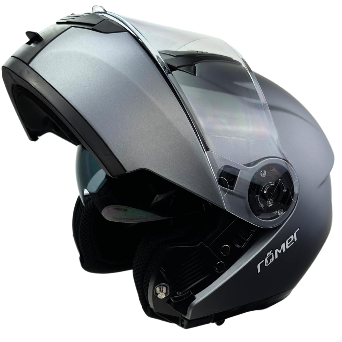 Römer Kask szczękowy do motocykla RR20770 z wizjerem przeciwsłonecznym, rozmiar L, kask z podwójnym wizjerem, tytan, matowy