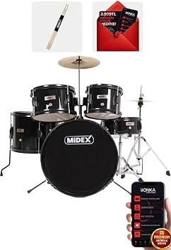 Midex CD500X Akustik Çocuk Baterisi Davul Seti, 5-18 Yaş, Siyah, Full Set