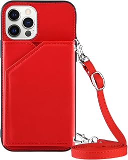 Splicing with Card Holder Leather Case Long Lanyard Mobile Phone Back Cover (Red,for iPhone 12Mini)