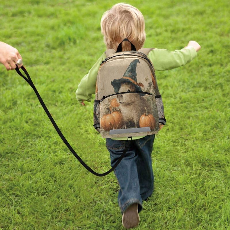 QUGRL Cute Capybara Halloween Toddler Backpack for Boys Girls Kids School Backpack with Chest Strap Leash Preschool Schoolbag Nursery Kindergarten Bag for Daycare Travel Hiking School