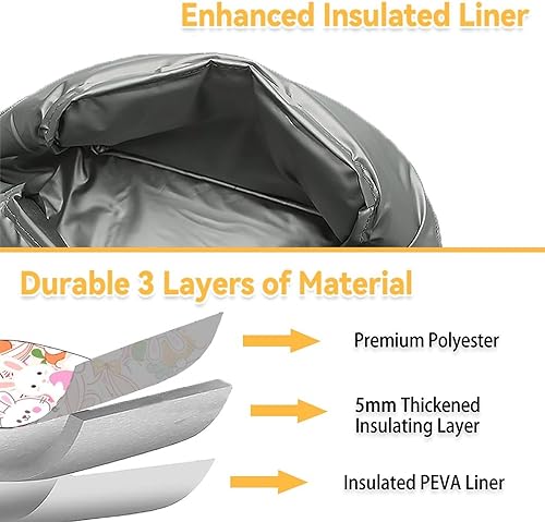 Miniatura 5 de Lonchera de conejo para niños, pequeña bolsa de almuerzo aislada, bonita lonchera reutilizable para niñas, bolsas de almuerzo congelables blancas