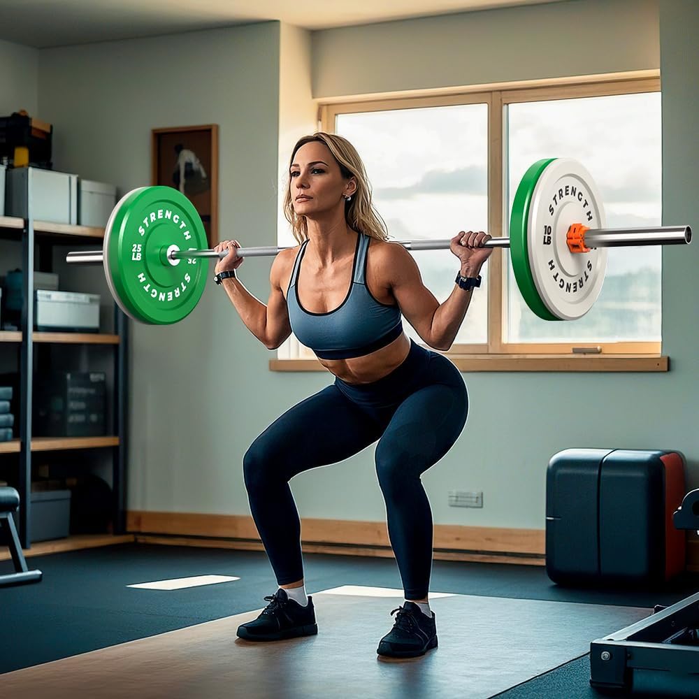 Premium Color-Coded Rubber Bumper Plates Set - 2 Inch Olympic Weight Plates for Home Gym Cross and Strength Training