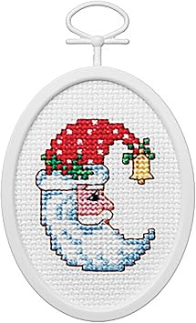 Janlynn 18 Count Oval Celestial Santa Mini Counted Cross Stitch Kit, 2.75-Inch