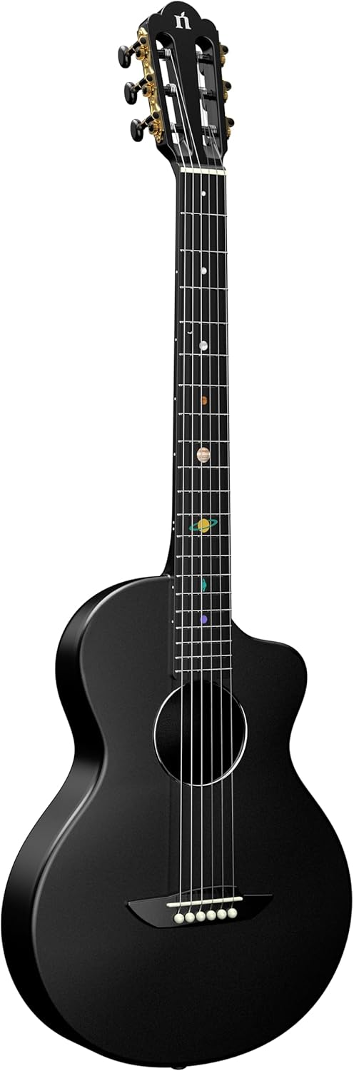 Natasha Carbon Fiber Acoustic Guitar, 38-inch Nylon-string Guitarra,Durable 6-string Ultra-thin Guitar for Beginners (Black)