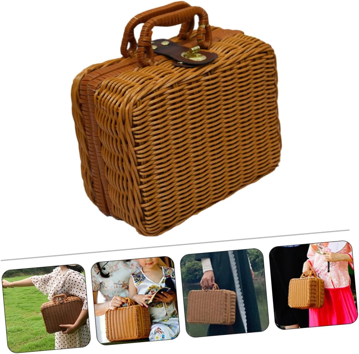 Woven Cosmetic Organizer Vintage Portable Makeup Storage Case for Women Small Decorative Storage Box for Cosmetics and Stationery Friends