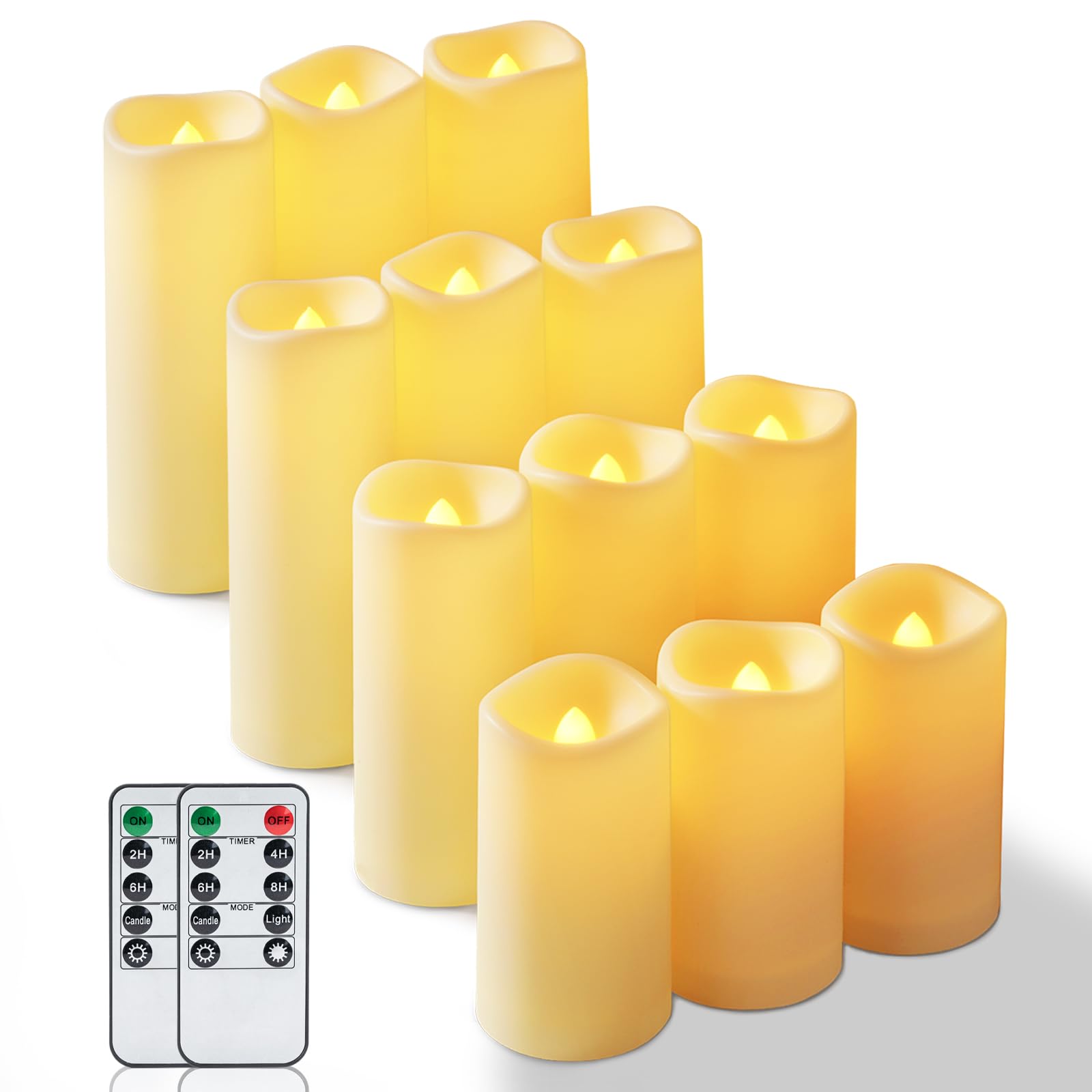 Homemory Velas LED impermeables para exteriores, funciona con pilas, vela parpadeante sin llama con temporizador de control remoto, velas eléctricas de plástico falsas, marfil, juego de 12