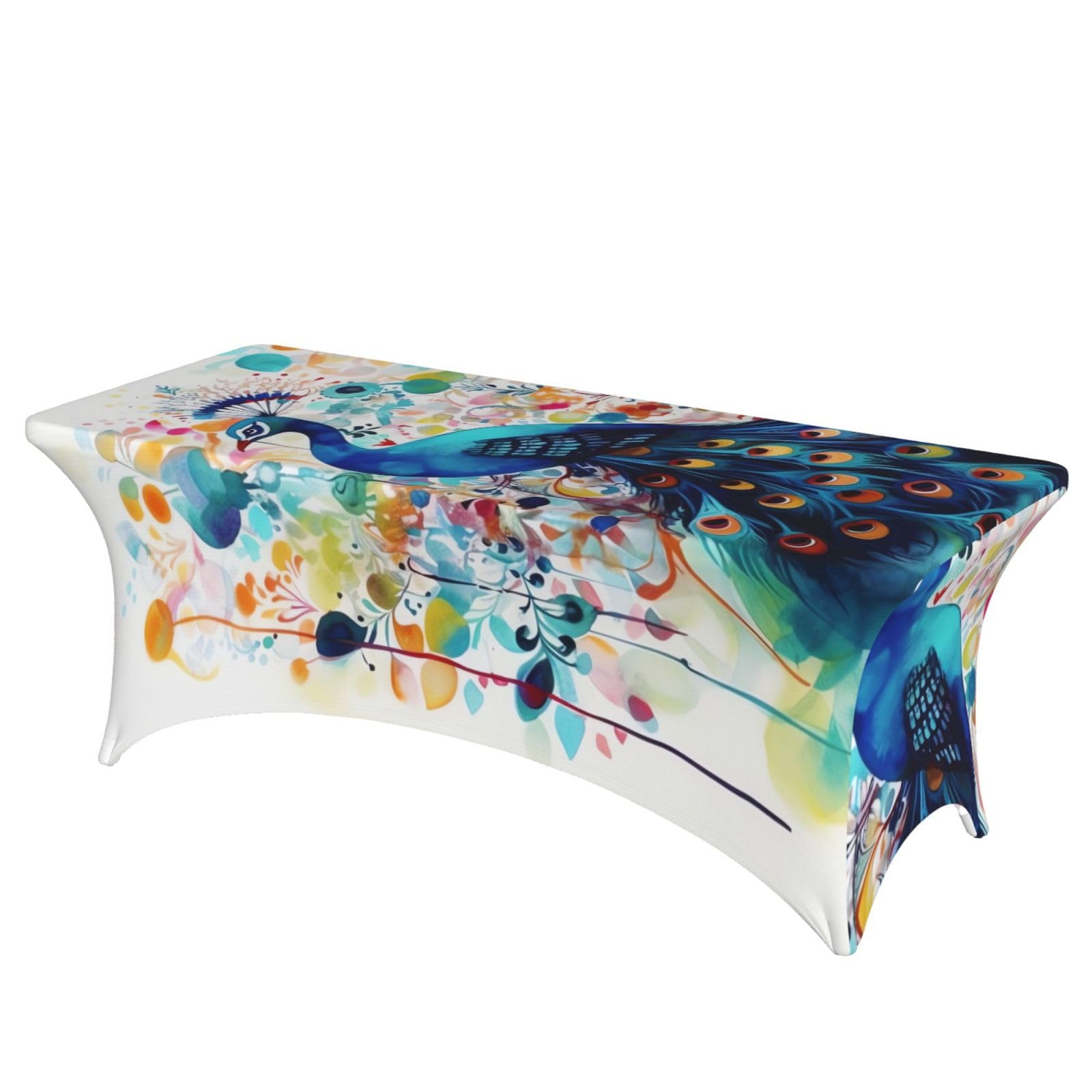 DWVTSLH 6FT Spandex Table Covers for Rectangle Tables, Wrinkle Resistant Stretch Tablecloths, Ultimate Fitted Tables Protector, Color Peacock Table Cloth for Party, Wedding, Banquet