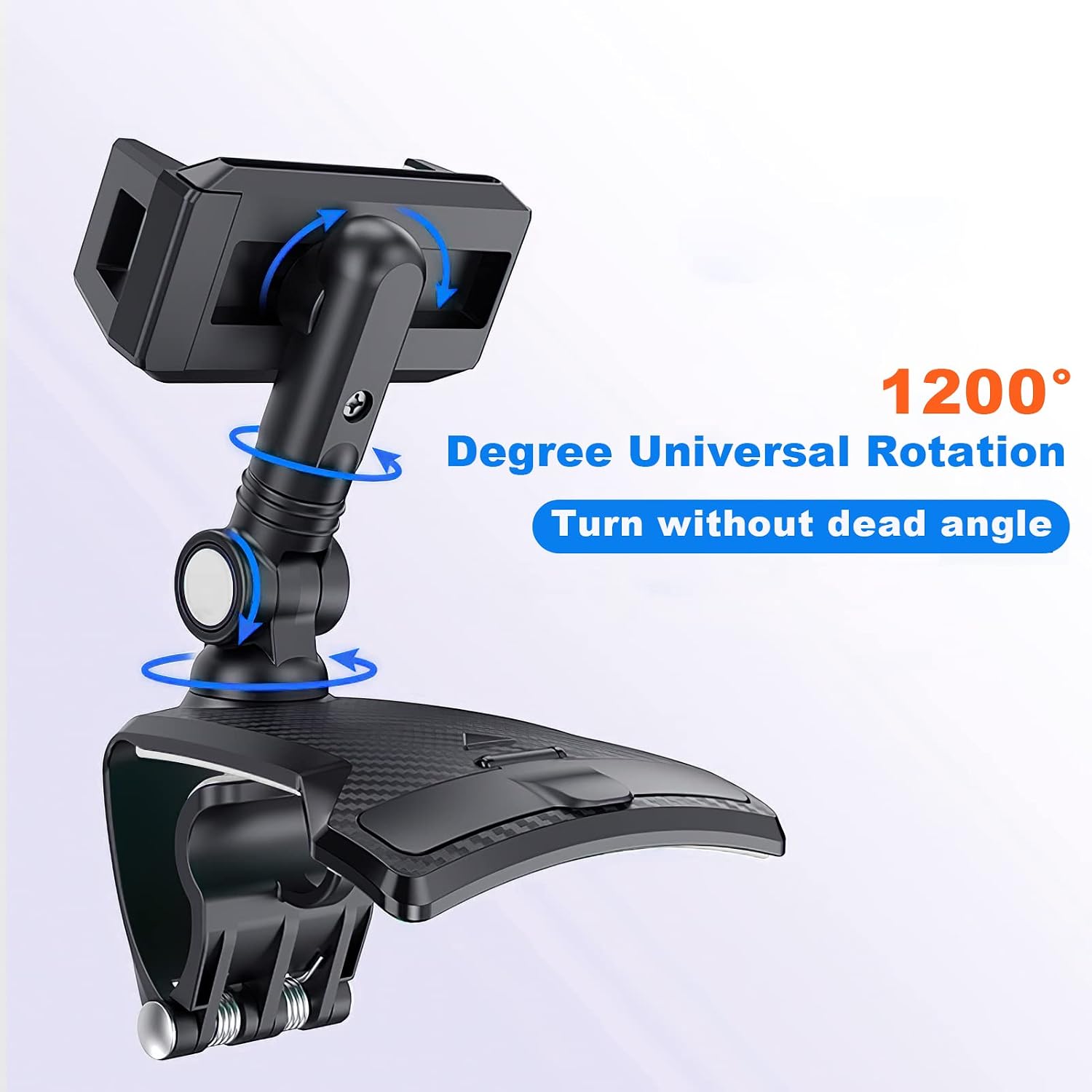 Car Phone Holder Mount 360 Degree Rotation Dashboard Cell Phone Holder for Car Clip Mount Stand with Number Plate, Universal for iPhone/Samsung/Andriod, Suitable for 3 to 7 inch Smartphones (Black)
