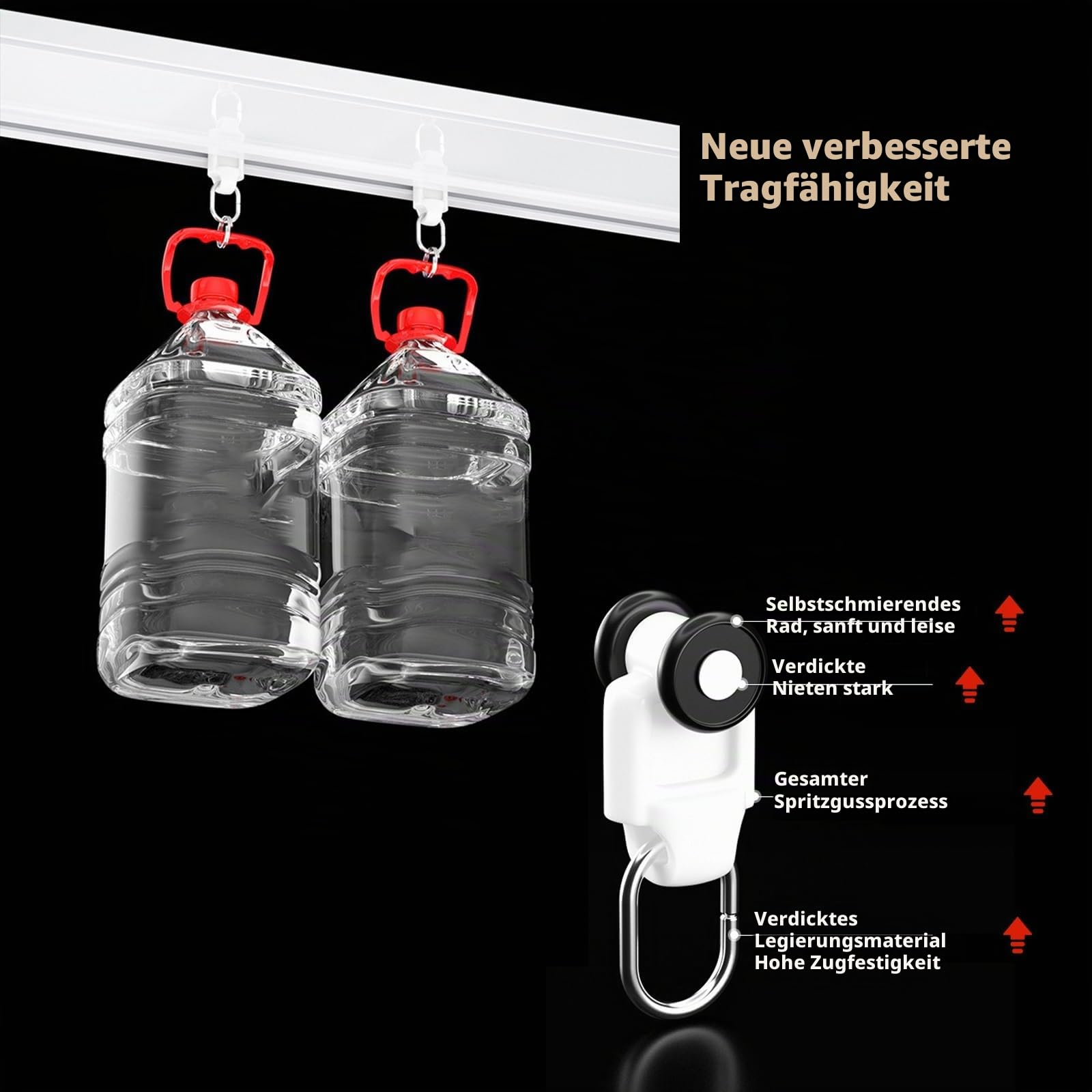 Integrierter Vorhangkasten mit Doppel Vorhangschiene – Geräuschlose Gleitschiene mit Prallschiene, für Decken- & Wandmontage – Komplettes Schienensystem mit Volantstange 70cm-600cm(100cm/3.28ft)