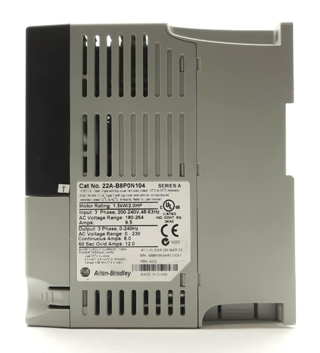 22A-B8P0N104 PowerFlex 4 AC Drive 240V 1.5KW VFD 22AB8P0N104 Sealed in Box One Year Warranty