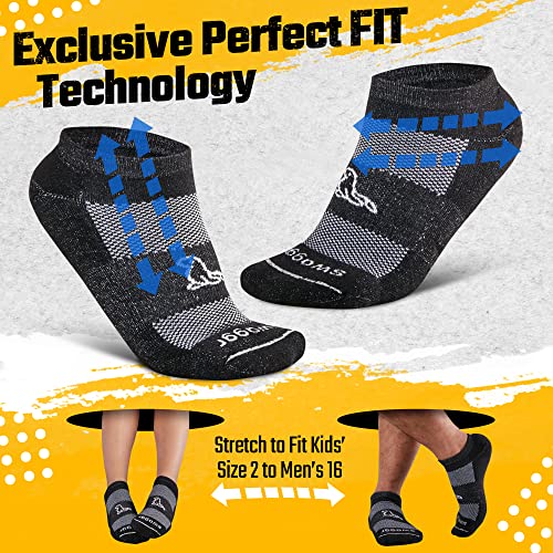 Swaggr No Show Running Socks - 3 Pack - Anti-Blister Athletic Socks For Men, Women, Kids - Cushioned Sports Socks With 1 Size Fits All Perfectfit Technology - Made In Usa From Recycled Materials #TOP1