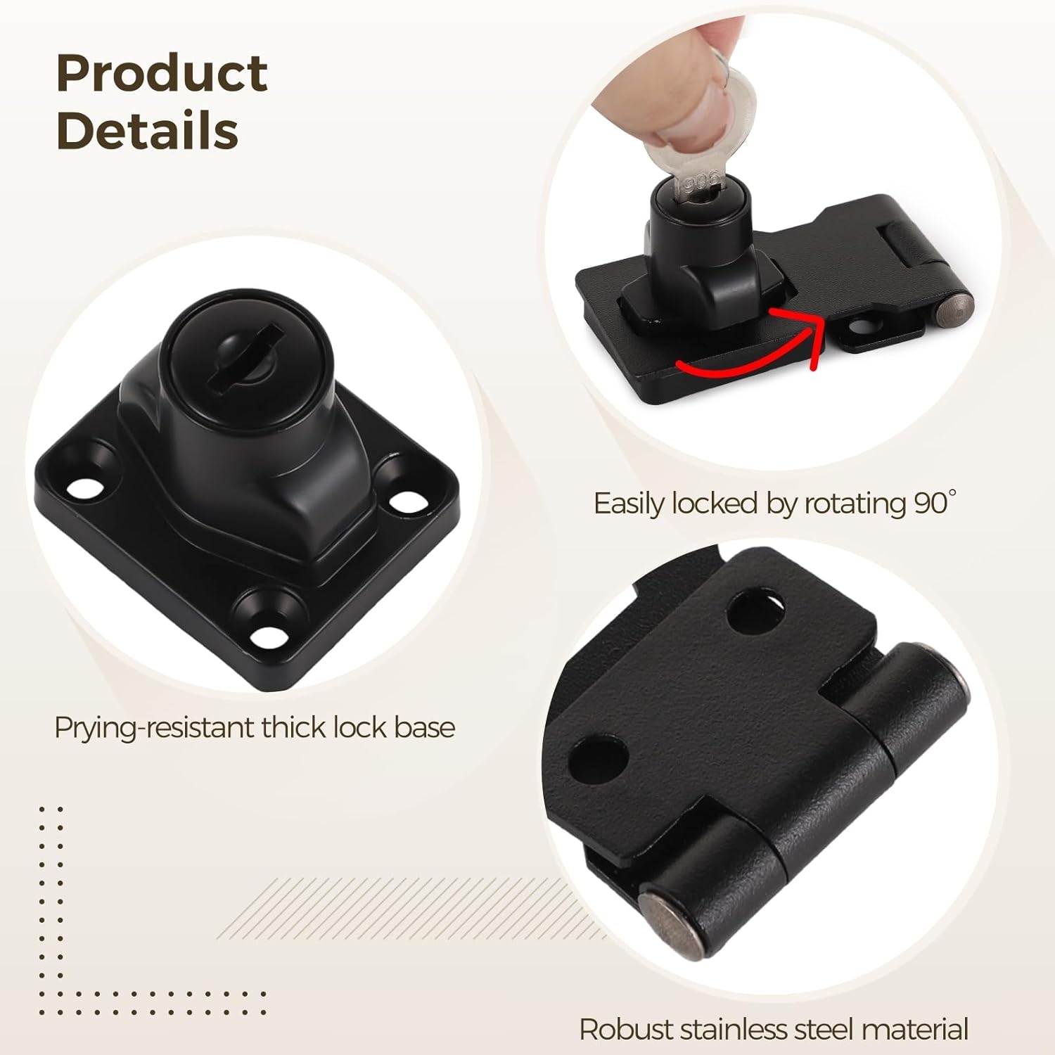 Stainless Steel Hasp Latches, 6 Pcs Heavy-Duty Keyed Latch Locks, Safety Hasps with Twist Knob, Keyed Locking Hasps with Keys for Small Doors, Cabinets