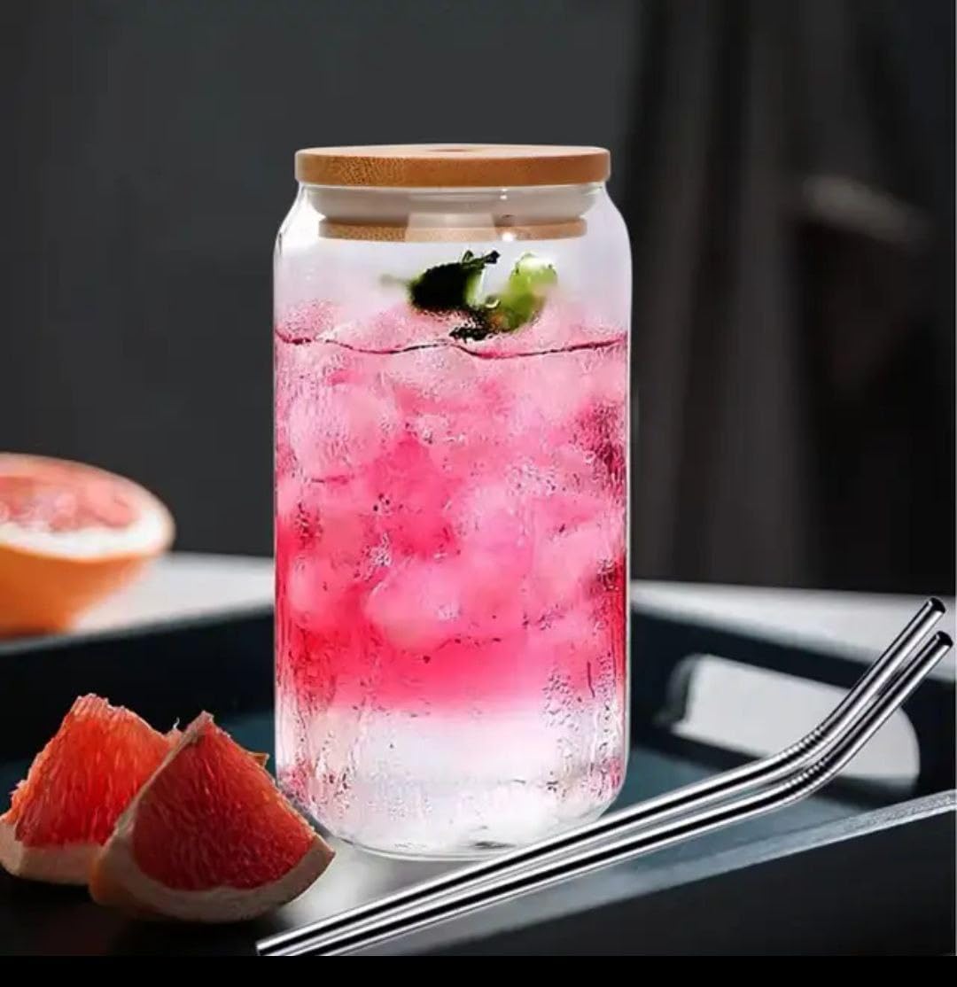Aesthetic Drinking Glass with Wooden Lid & Straw - 250ml | Mason Jar Style for Cold Beverages, Milkshakes, Smoothies, Cocktails - Perfect for Kitchen, Parties and Home Use 3
