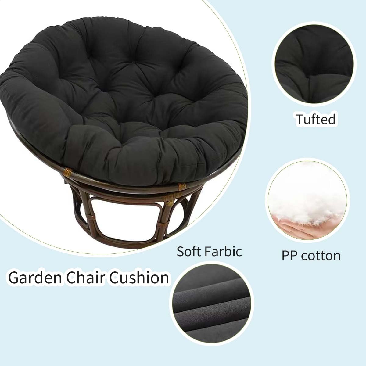 Cuscino per Sedia Rotondo Spesso, Cuscino Impermeabile per Sedia A Forma di Uovo, Cuscino per Sedia A Dondolo Spesso per Giardino, Balcone E Soggiorno,Cachi,70×70