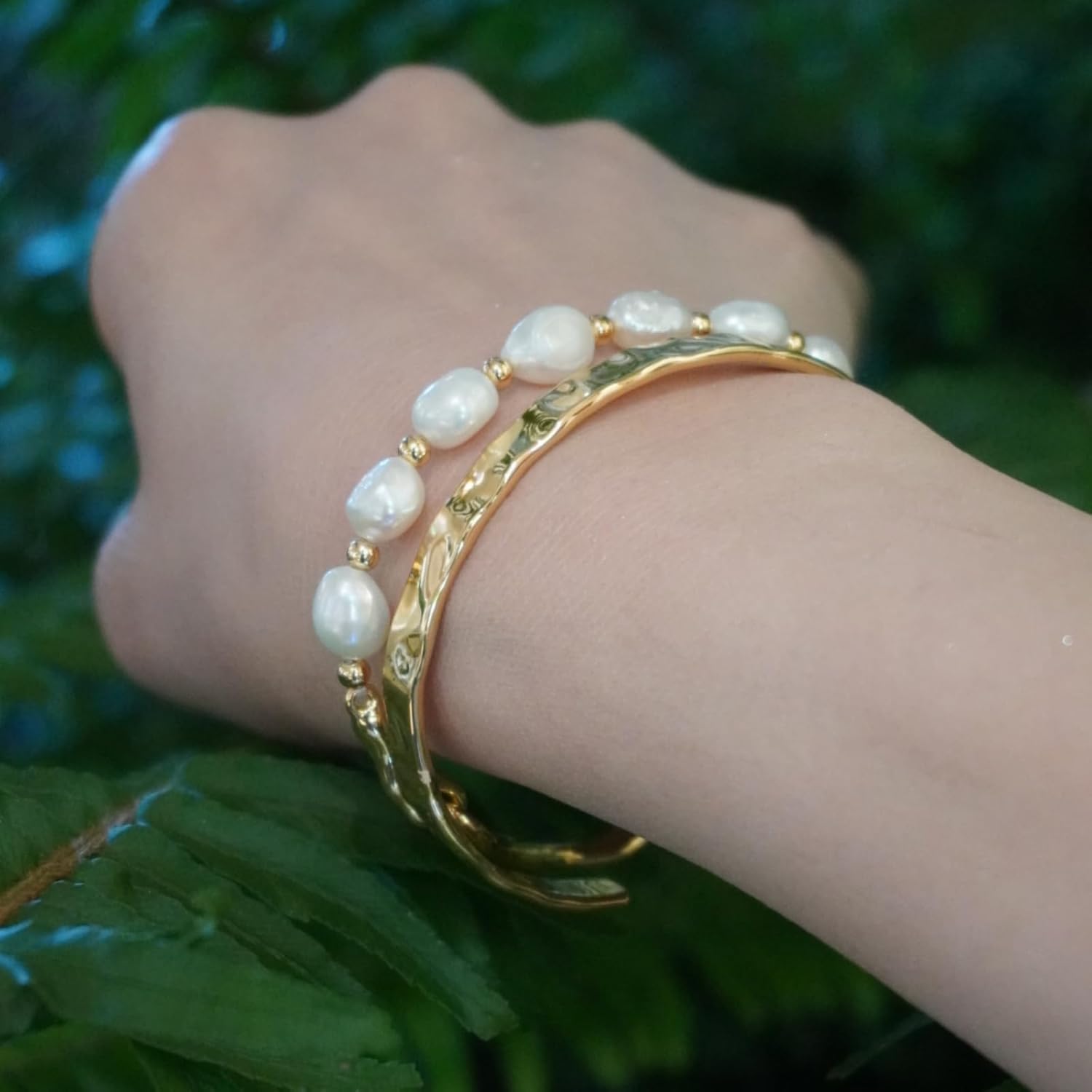 Classic Hammered Cuff Bangle for Women 18k Gold Plated Vintage Cuff Bracelet Width 2.3inches Non-Tarnish Trendy Jewellery Gift for Girlfriend Mother - Image 5