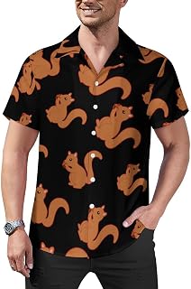 Funny Squirrel Mens Shirts Hawaiian Short Sleeved Cuban Collar Graphic Tees Tops
