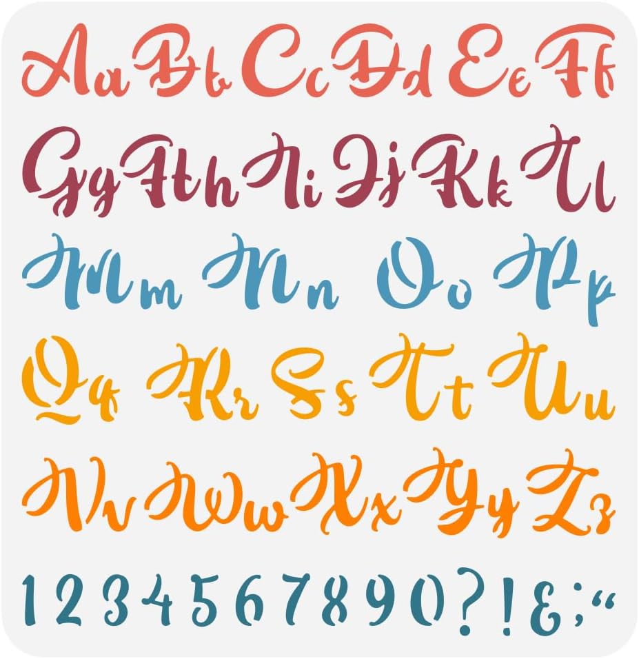 FINGERINSPIRE Fancy Letters Stencil for Painting 11.8x11.8 inch Plastic PET Alphabet Drawing Template Decorative and Cursive Font Painting Stencil Letters Pattern Template for DIY Home Decoration